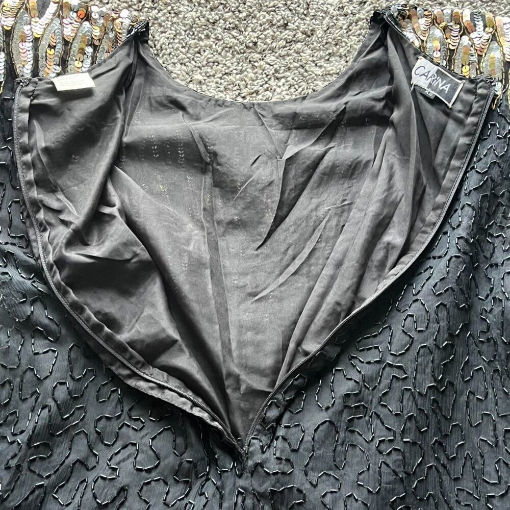 Vintage 80s Carina 100% Silk Top Womens 2X Gold Sequins Whimsigoth Shabby Chic - Picture 5 of 8